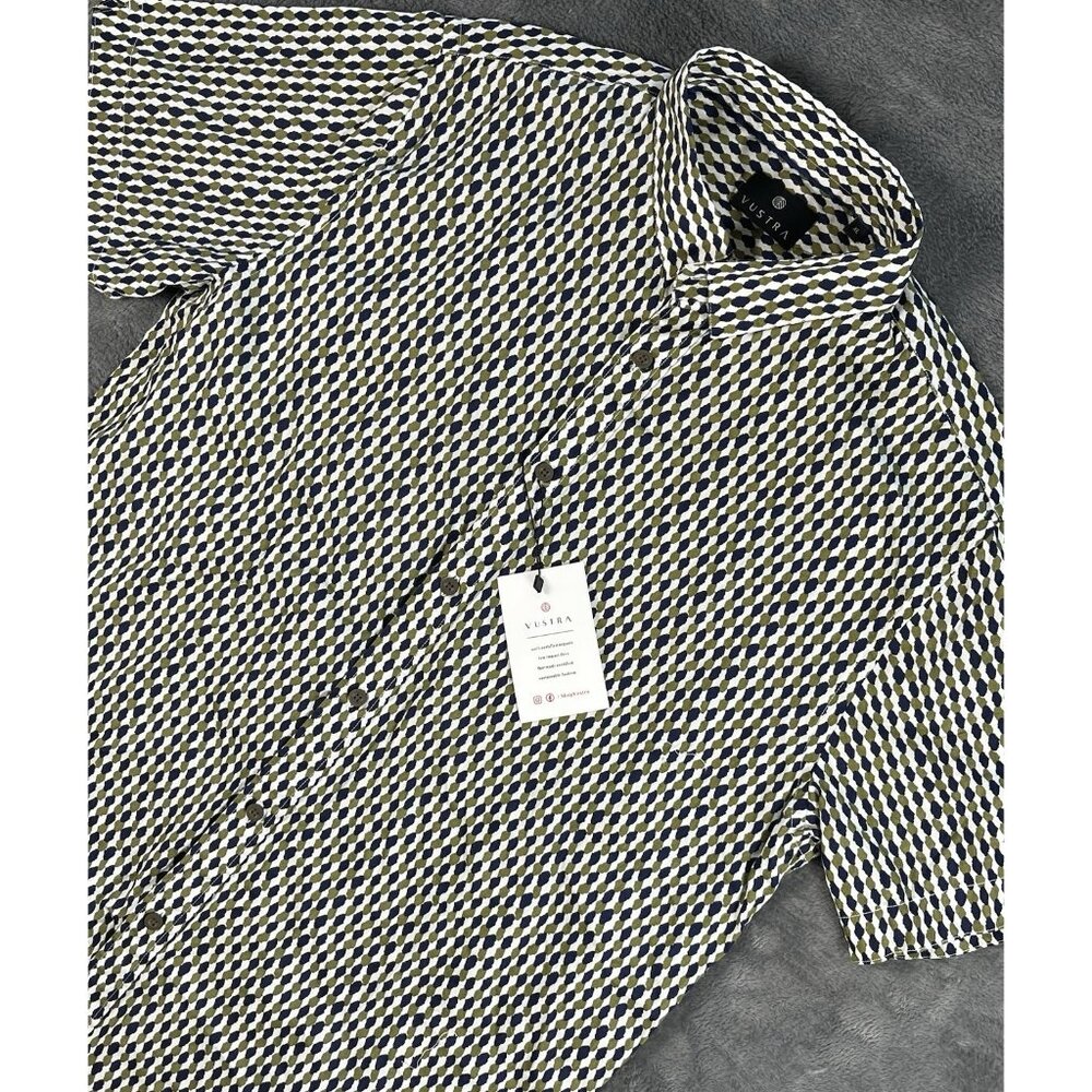 Vustra SS Button Down Shirt Men's XL Navy Olive Specks Lightweight NWT